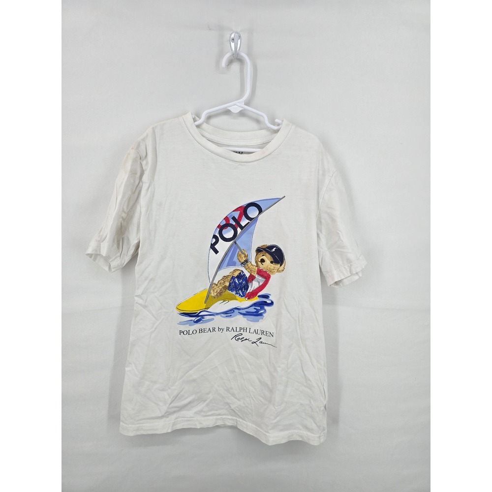 Polo Ralph Lauren Kids White Polo Bear Windsurfing Graphic T-Shirt Size M 10-12